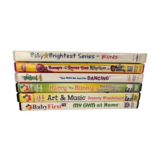 Lot of 6 Vintage Baby Dvd's Barney Harry the Bunny Wiggles Baby Brightest Tested - Picture 2 of 2